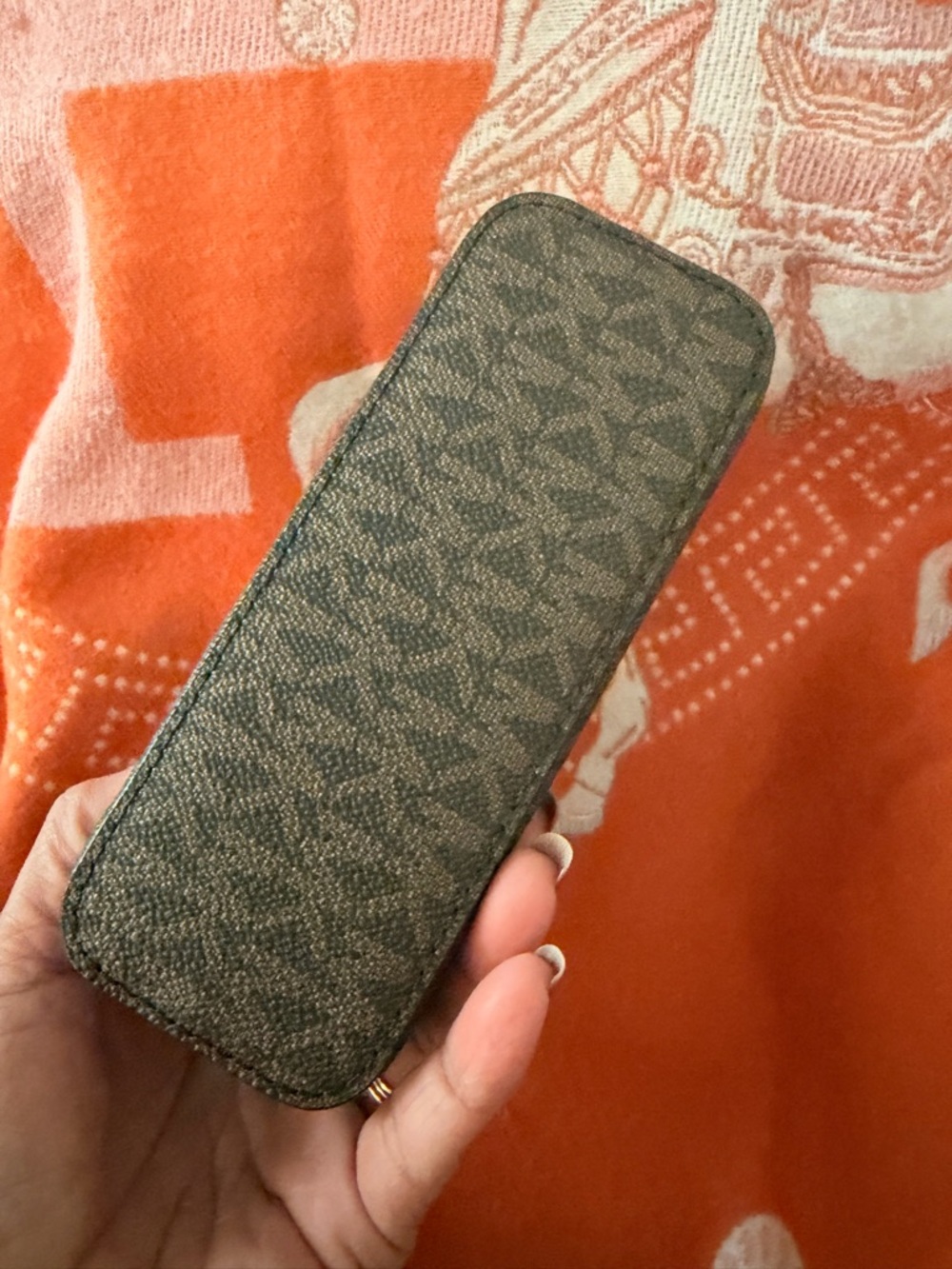 Michael Kors Brown and Gold MK Logo Dome Cosmetic Case - Picture 3 of 8